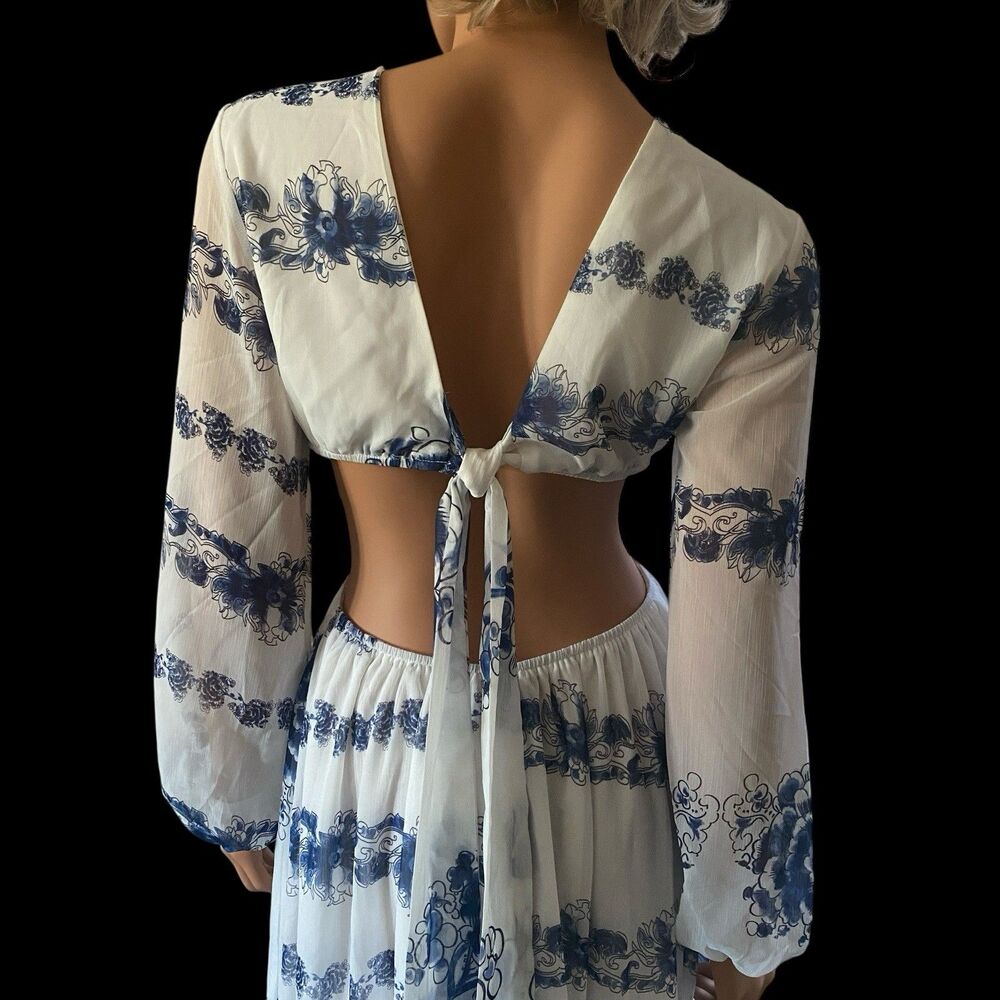 Giffniseti Floral Dress Boho Travel Cut Out Bishop Sleeve Ruffle Flounce Hem XL - Picture 5 of 15